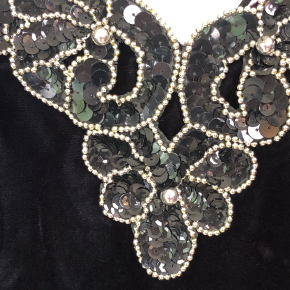 Vintage 90s Velvet Floral Sequin Mini Prom Dress - Picture 3 of 8